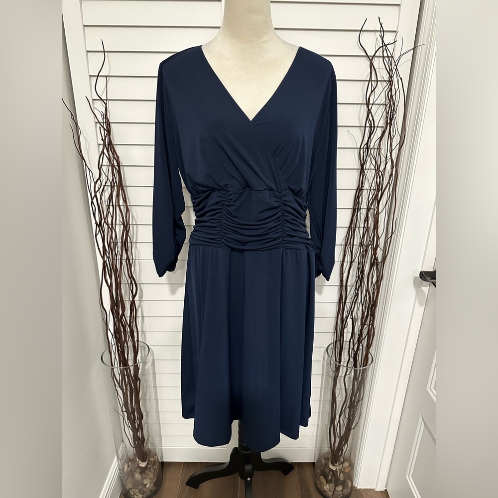 NEW w/ Tag NY Collection V Neck Navy Dress Size 1X